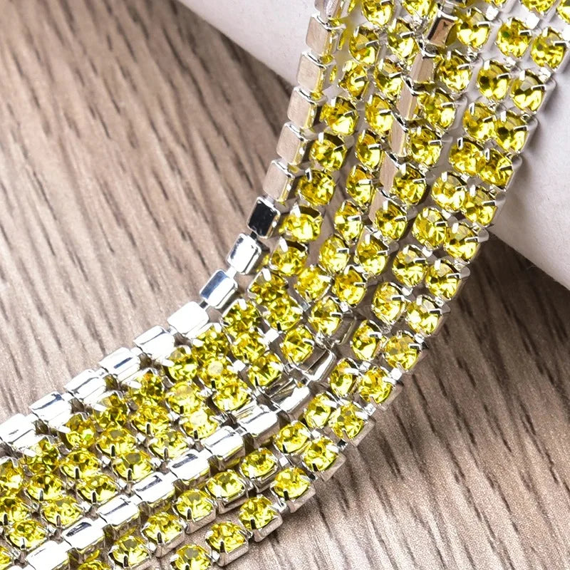 6mm SS28 5 Yards Crystal Rhinestone Chain  Silver Trim for Needlework Bridal Costume Sewing  Garment Crafts