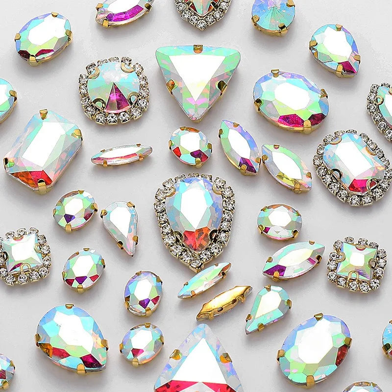 New gold claw 50pcs mixed Glitter Rhinestone Sew on Claw Buckle Crystal DIY Craft Wedding Accessories