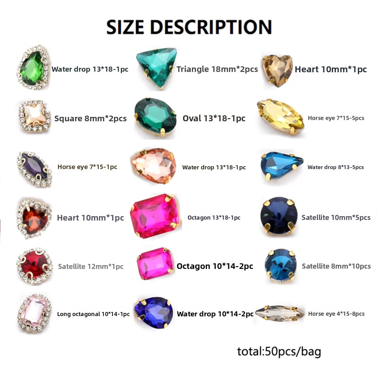 New 50pcs Glitter Rhinestone Sew on Claw Buckle Crystal DIY Craft Wedding Accessories white k claw