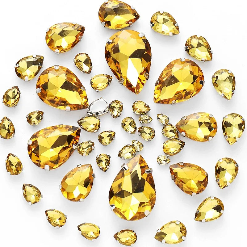 50pcs crystal  Rhinestones teardrop mixed size Stones with white k claw  Sew on accessories shoes bag diy