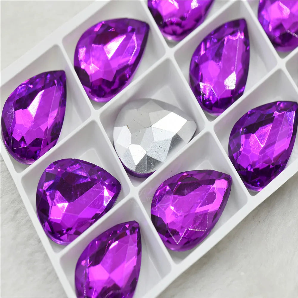 Bulk Glitter Rhinestone Crystal Glass Beads Pointback Teardrop Stones for Needlework Jewelry Crafting Supplies