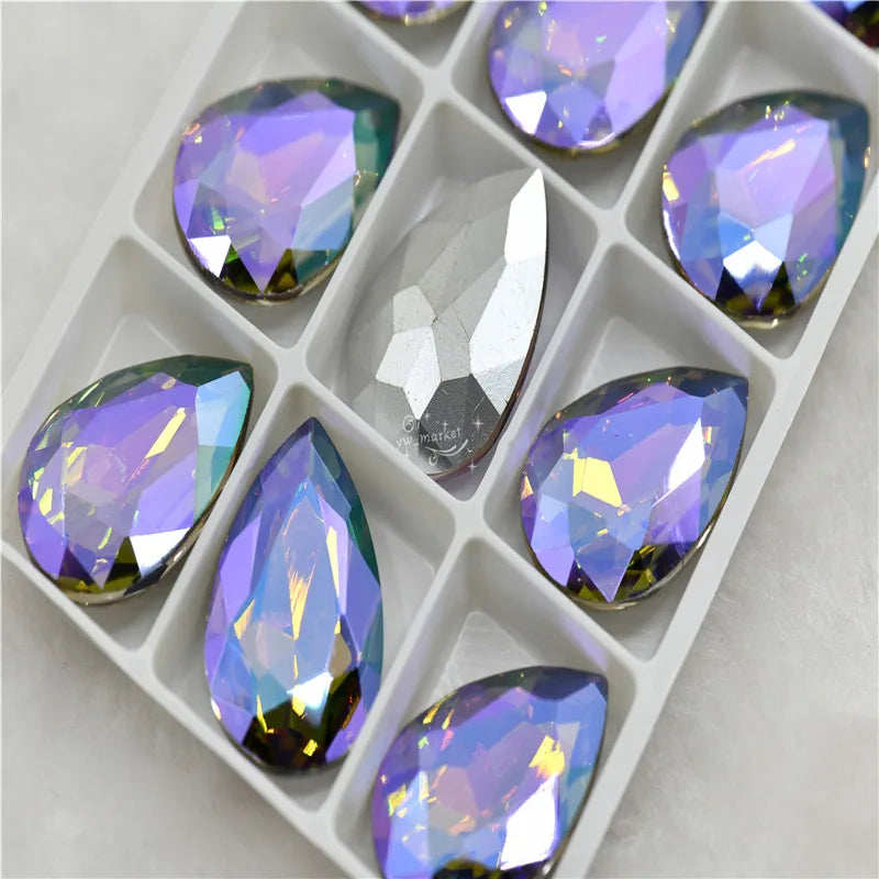 Bulk Glitter Rhinestone Crystal Glass Beads Pointback Teardrop Stones for Needlework Jewelry Crafting Supplies