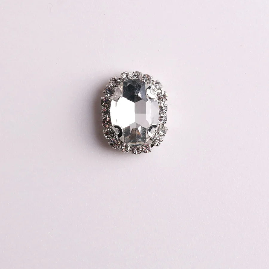 Oval shape Glass crystal with rhinestone chain in Silver metal claw settings Sew on beads clothes shoes diy trim