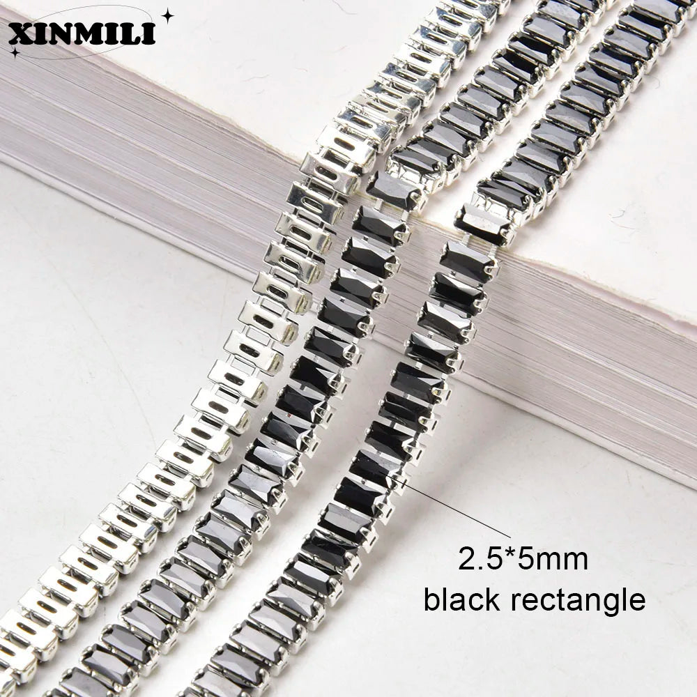 Shiny Crystal Zircon Rectangle Chain Decorative Nail Art Jewelry Findings Rhinestone Trim for Clothes Shoes Ornament Accessories