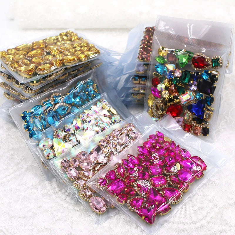 New gold claw 50pcs mixed Glitter Rhinestone Sew on Claw Buckle Crystal DIY Craft Wedding Accessories