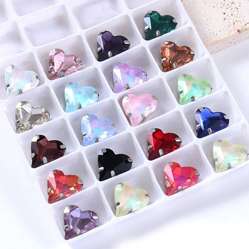 12x13mm heart shape rhinestone Applique Strass Diamond with claw Buttons Jewelry making Clothing sewing accessories hat crafts