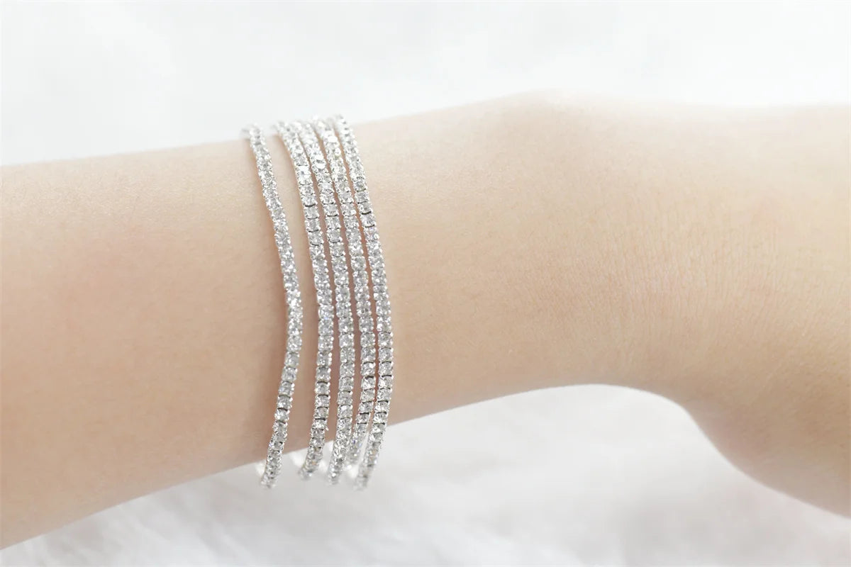 Elastic rhinestone dance bracelet,Silver Rhinestone Stretch Bracelets Tennis Bracelets Sparkling Silver Bracelet Stack ring Minimalist and fashion