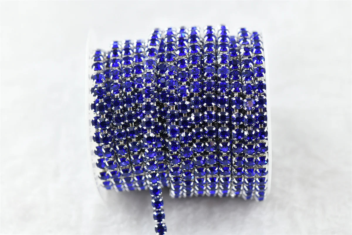 ss20 5mm chains  for needlework Crystal Rhinestone Chain Silver Trim Costume Bridal Sewing 10 yards garment crafts