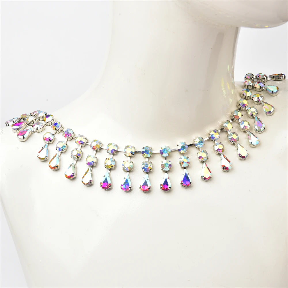 3.4cm Width Fancy Glass Crystal Drop Tassel Trim Decorative Rhinestone Cup Chain For Dress Shoes Diy Jewelry Making Accessories