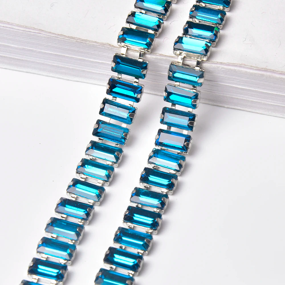3 Yard Glass Strip Tape Crystal Trim Strass Applique 5*10mm Rectangle Rhinestone Cup Chain Diy Bridal Outfit Clothes Accessories