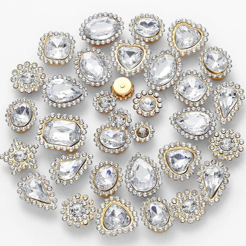 50pcs Glitter Mixed Shape mixed size sunflower Acrylic stones Rhinestone with gold Claw Acrylic sewing apliques  glitter
