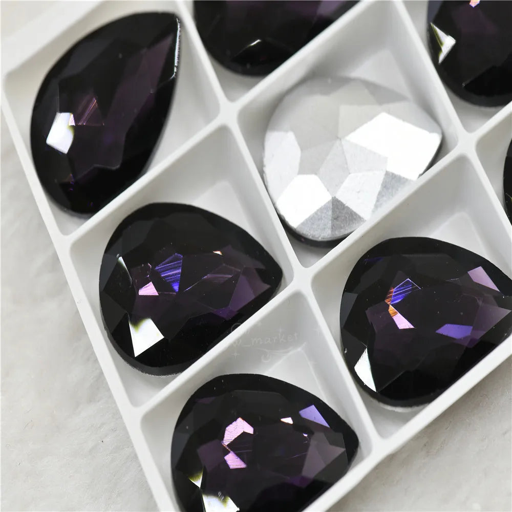 Bulk Glitter Rhinestone Crystal Glass Beads Pointback Teardrop Stones for Needlework Jewelry Crafting Supplies