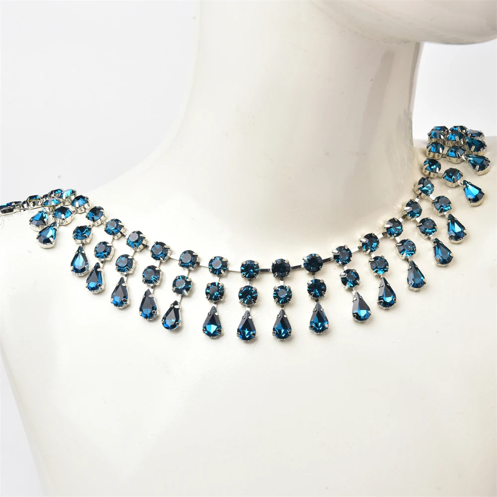 3.4cm Width Fancy Glass Crystal Drop Tassel Trim Decorative Rhinestone Cup Chain For Dress Shoes Diy Jewelry Making Accessories