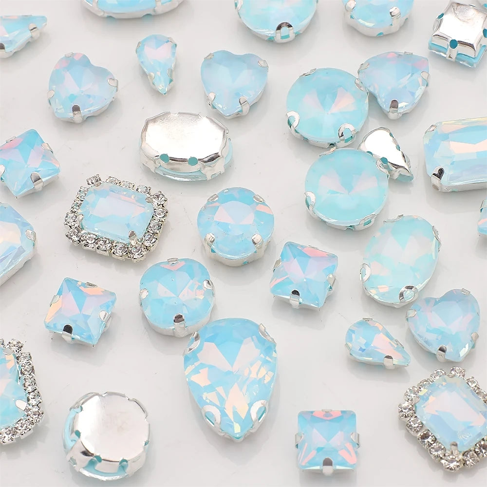 Mix Shape jelly Glass Rhinestones Silver Flatback Claw Gems for Craft stones Sew-On for Dress Clothes Decoration 40pcs