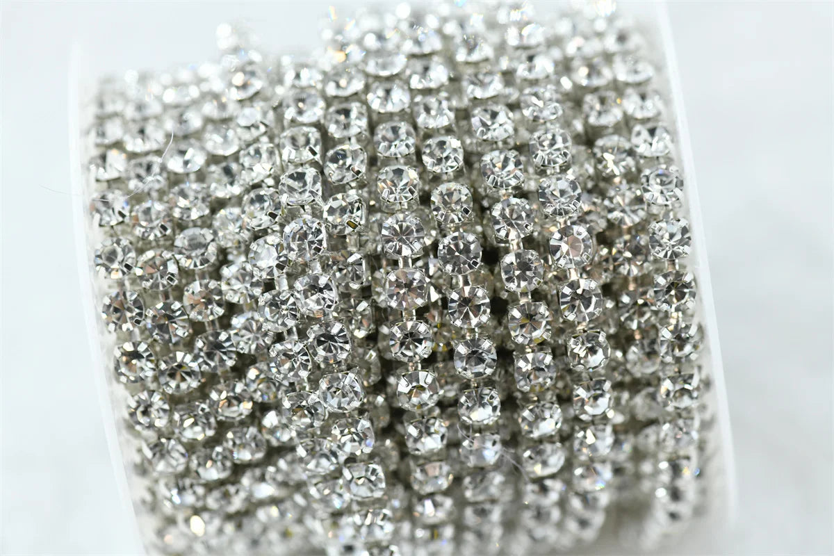 ss20 5mm chains  for needlework Crystal Rhinestone Chain Silver Trim Costume Bridal Sewing 10 yards garment crafts