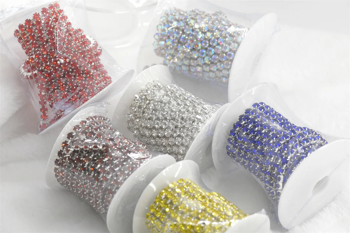 6mm SS28 5 Yards Crystal Rhinestone Chain  Silver Trim for Needlework Bridal Costume Sewing  Garment Crafts