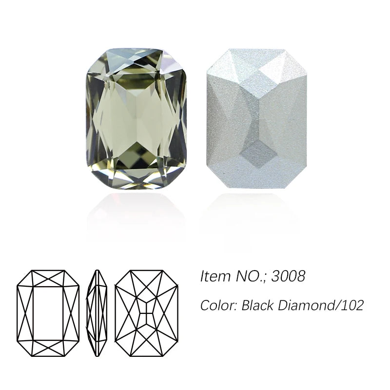 K9 Glass Rectangle Octagon Strass Diamond for Clothes, Nail Art, Rhinestone 3D Pointback, Fancy Stone Gems, Bling Crystal, DIY