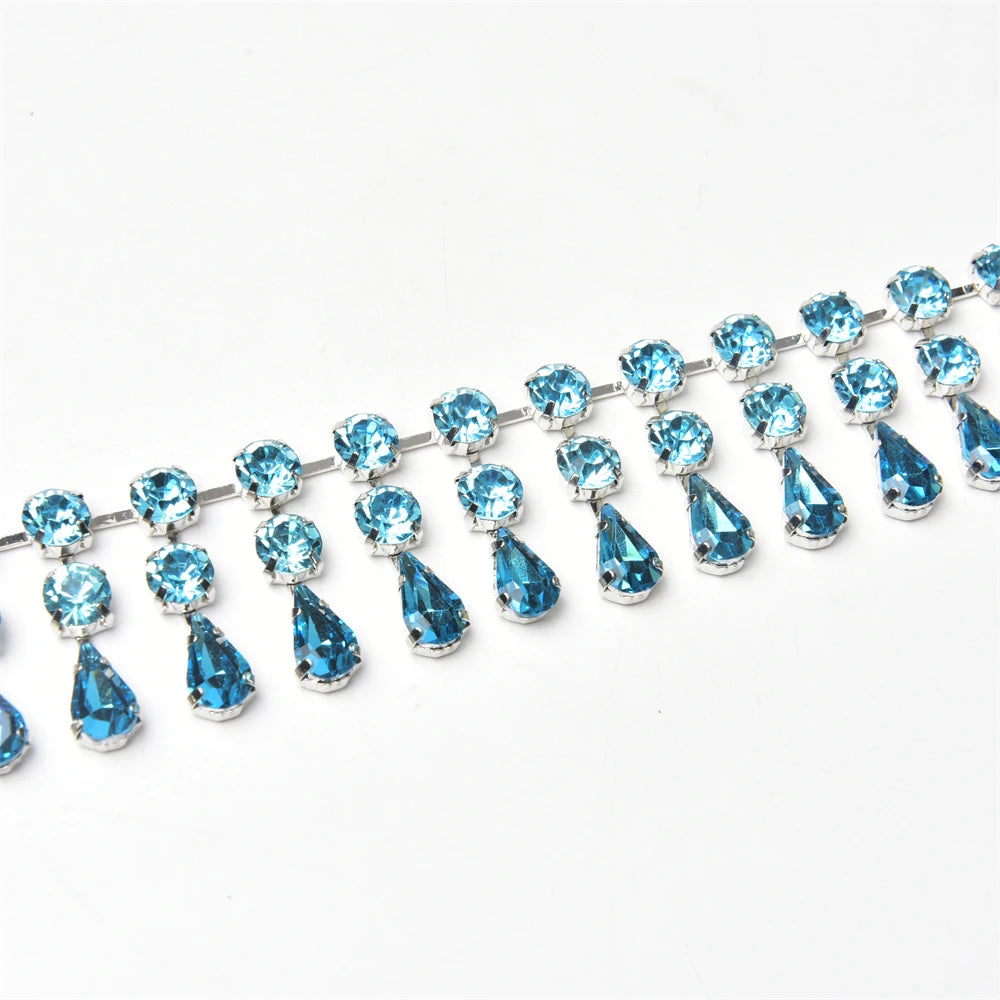 3.4cm Width Fancy Glass Crystal Drop Tassel Trim Decorative Rhinestone Cup Chain For Dress Shoes Diy Jewelry Making Accessories