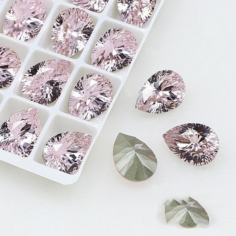 48pcs K9 Teardrop 10x14mm Strass Crystal Rhinestone Diamond Pointback Stones for Bags Needlework Glue Applique Beads