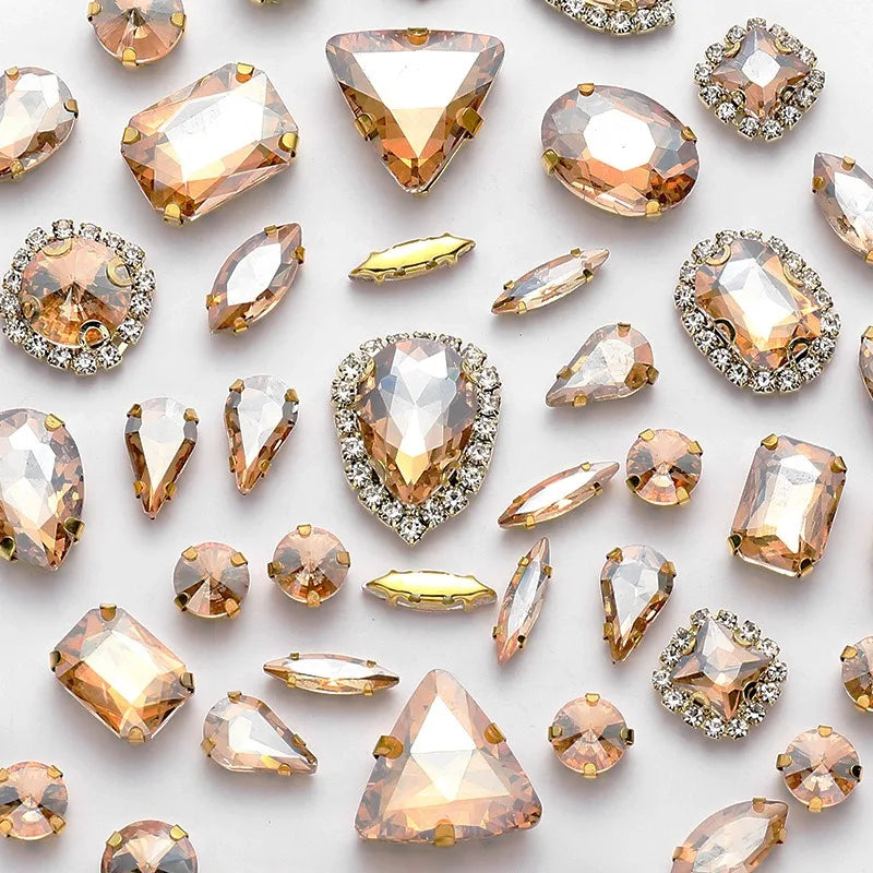 New gold claw 50pcs mixed Glitter Rhinestone Sew on Claw Buckle Crystal DIY Craft Wedding Accessories