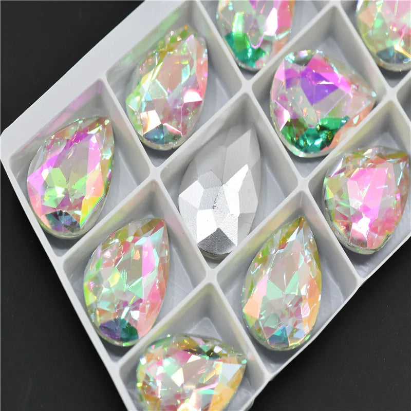Bulk Glitter Rhinestone Crystal Glass Beads Pointback Teardrop Stones for Needlework Jewelry Crafting Supplies
