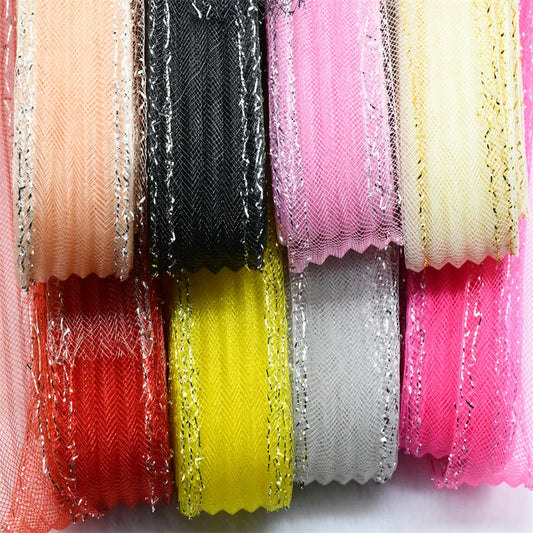 crinoline horsehair with in silver thread braid Mesh Fabric Soft Polyester Wedding Dress skirt making crafts