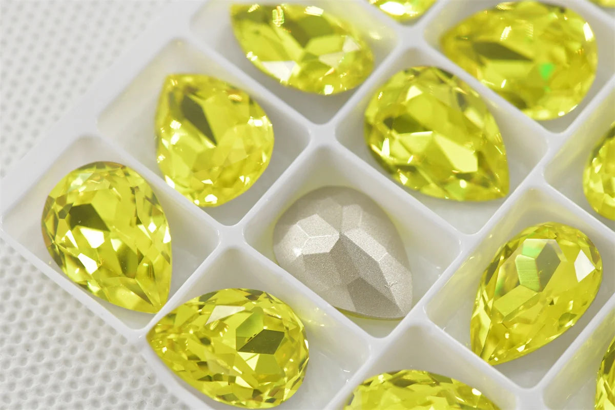 K9 Lemon Yellow Glass Rivoli Teardrop Strass Stones: Bulk Craft Beads