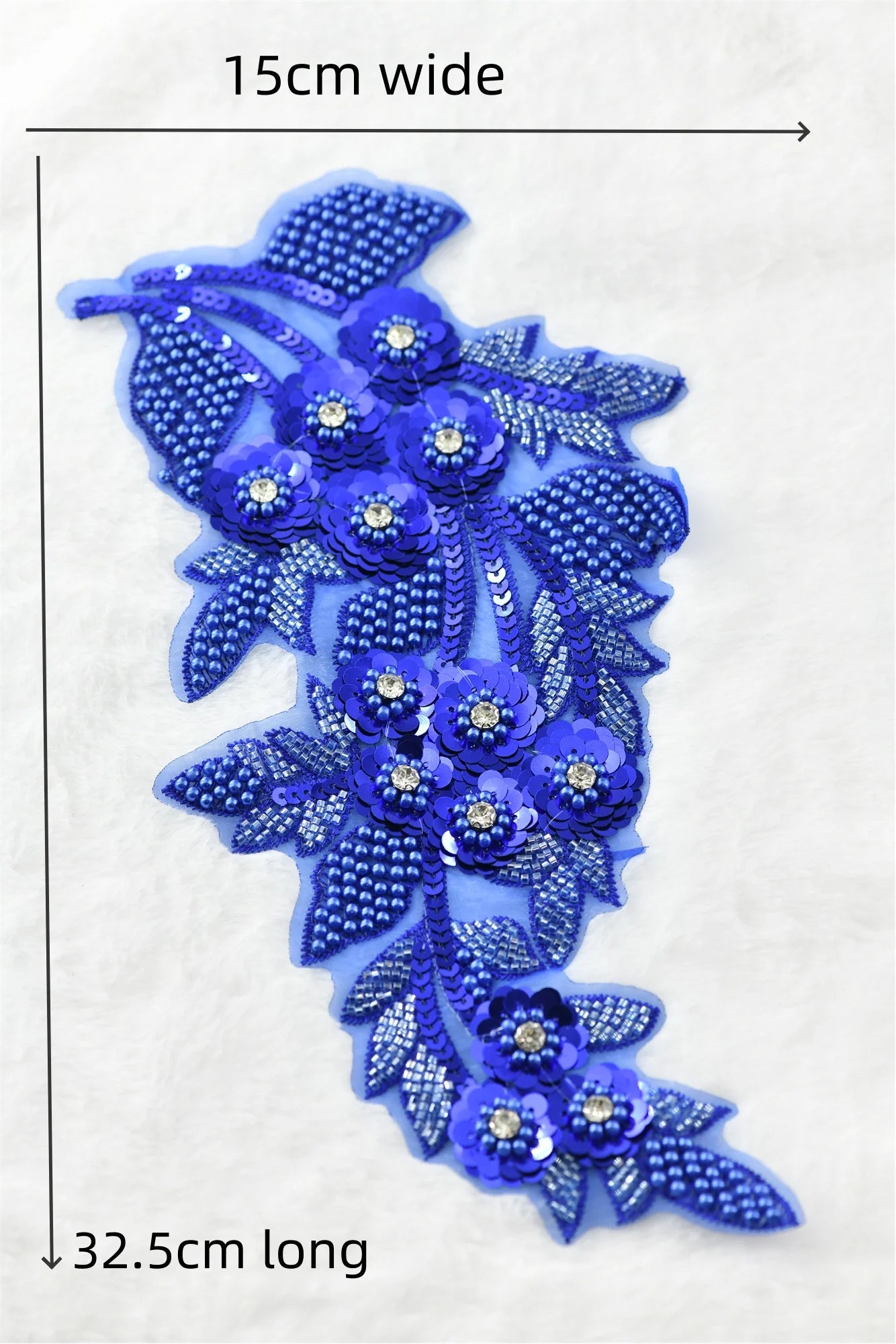 1 pcs Embroidered pearld Beads 3D Flower garment  Applique Lace Fabric  rhinestones  Sew Patch Wedding Bridal Gown Clothes Dress