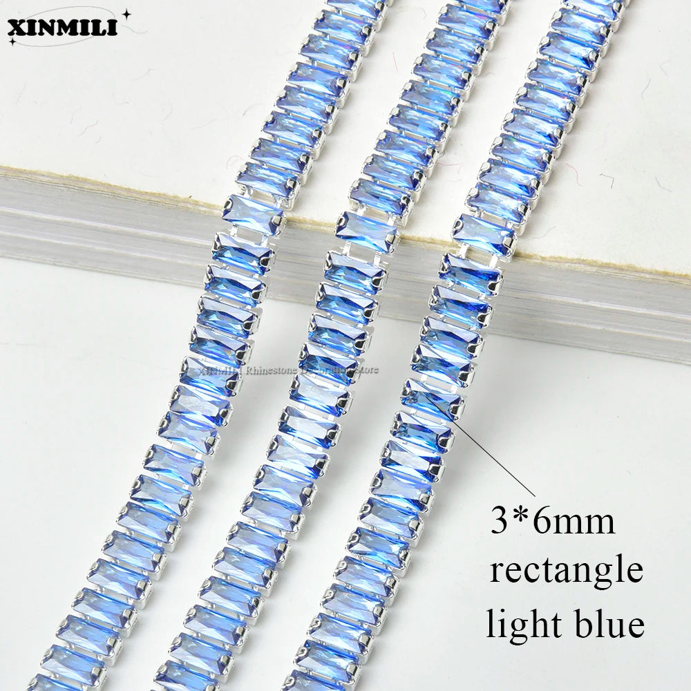 Shiny Crystal Zircon Rectangle Chain Decorative Nail Art Jewelry Findings Rhinestone Trim for Clothes Shoes Ornament Accessories
