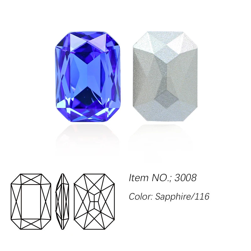 K9 Glass Rectangle Octagon Strass Diamond for Clothes, Nail Art, Rhinestone 3D Pointback, Fancy Stone Gems, Bling Crystal, DIY