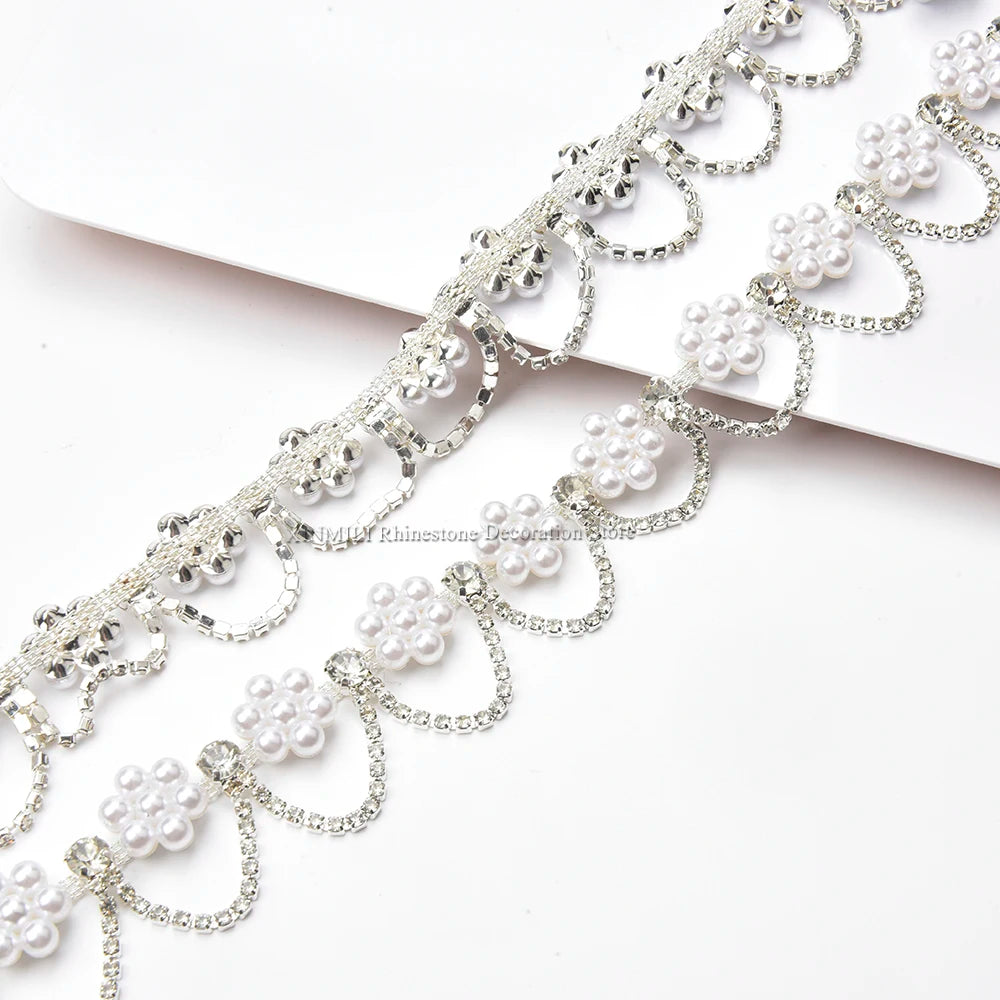 DIY Pearl Flower Crystal Tassel Chain Rhinestone Trim Fringe Sew on Collar Shoulder Strap Clothing Decoration Craft