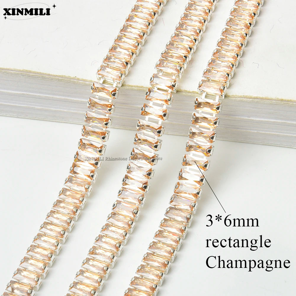 Shiny Crystal Zircon Rectangle Chain Decorative Nail Art Jewelry Findings Rhinestone Trim for Clothes Shoes Ornament Accessories