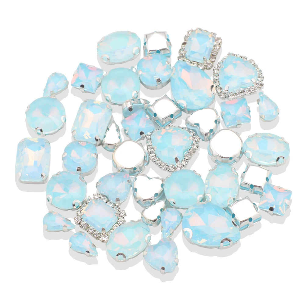 Mix Shape jelly Glass Rhinestones Silver Flatback Claw Gems for Craft stones Sew-On for Dress Clothes Decoration 40pcs