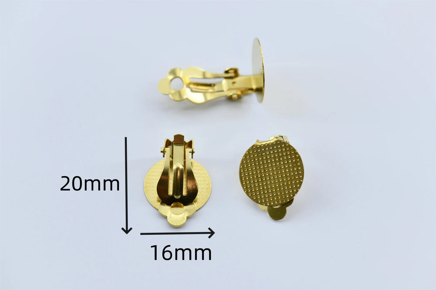 30pcs 16x20mm Kirsite Round Flat Ear Clip brass Base Cabochon Bezel Tray Earrings Clips For Non Piercing Earrings Accessories