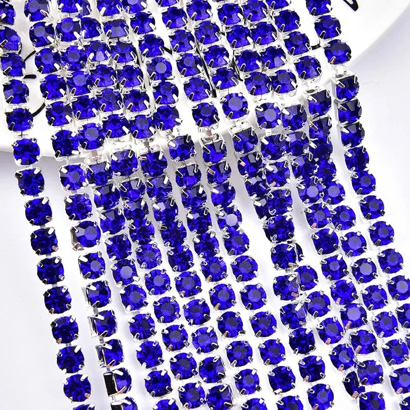 6mm SS28 5 Yards Crystal Rhinestone Chain  Silver Trim for Needlework Bridal Costume Sewing  Garment Crafts