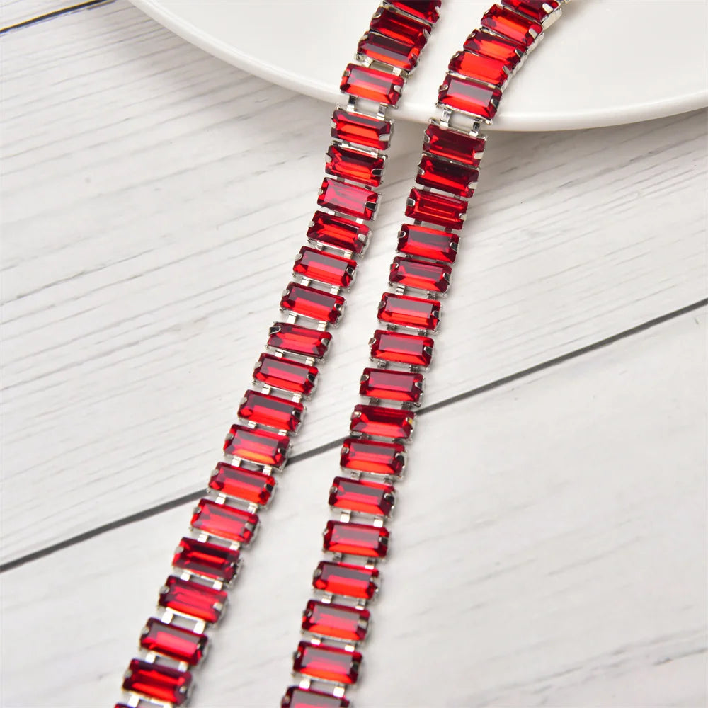 3 Yard Glass Strip Tape Crystal Trim Strass Applique 5*10mm Rectangle Rhinestone Cup Chain Diy Bridal Outfit Clothes Accessories