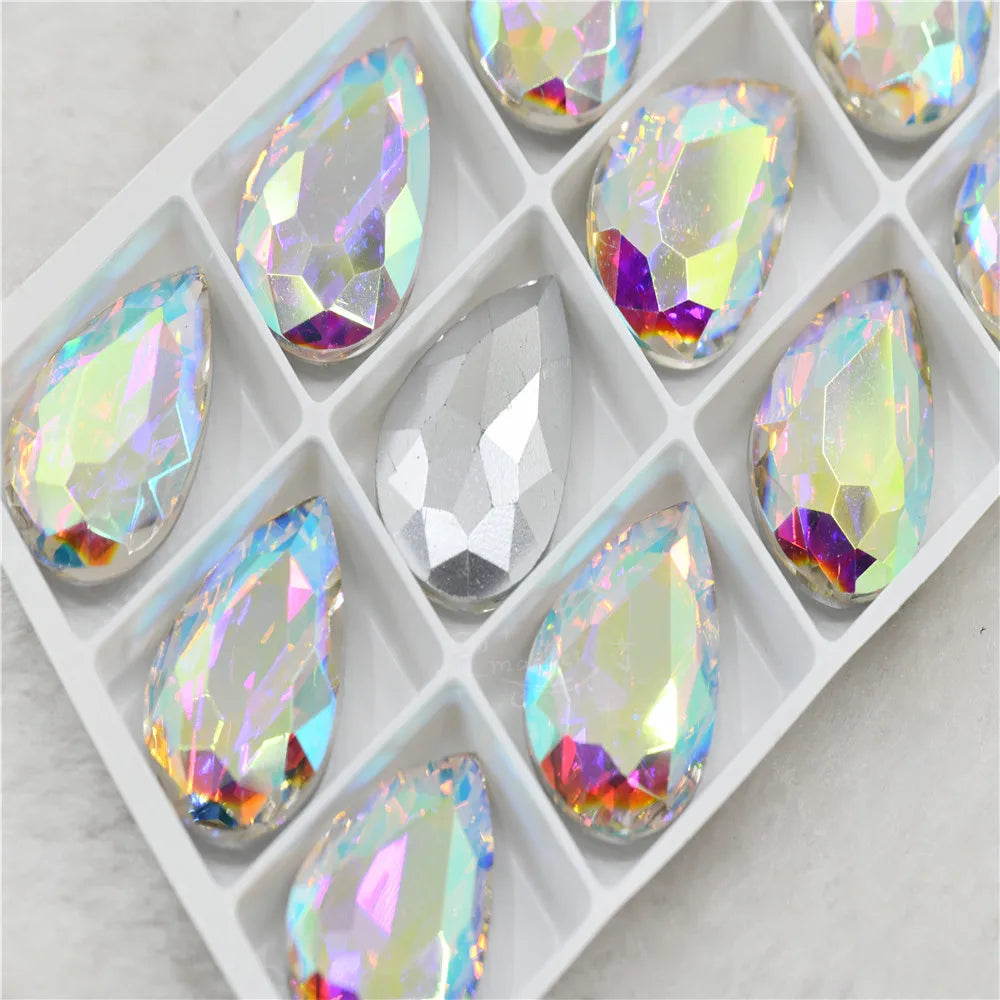 Bulk Glitter Rhinestone Crystal Glass Beads Pointback Teardrop Stones for Needlework Jewelry Crafting Supplies