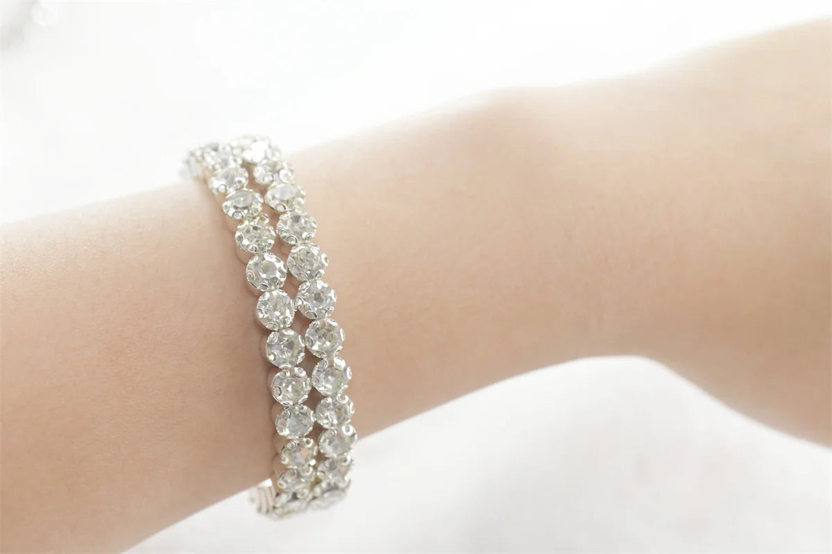 Elastic rhinestone dance bracelet,Silver Rhinestone Stretch Bracelets Tennis Bracelets Sparkling Silver Bracelet Stack ring Minimalist and fashion