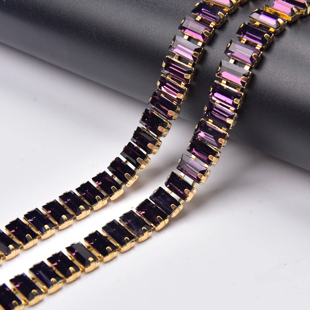 3 Yard Glass Strip Tape Crystal Trim Strass Applique 5*10mm Rectangle Rhinestone Cup Chain Diy Bridal Outfit Clothes Accessories