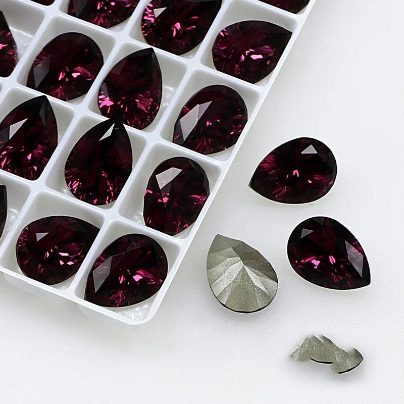 48pcs K9 Teardrop 10x14mm Strass Crystal Rhinestone Diamond Pointback Stones for Bags Needlework Glue Applique Beads