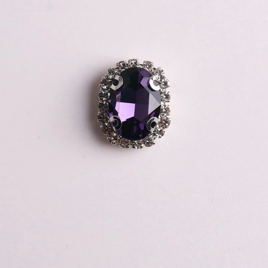 Oval shape Glass crystal with rhinestone chain in Silver metal claw settings Sew on beads clothes shoes diy trim