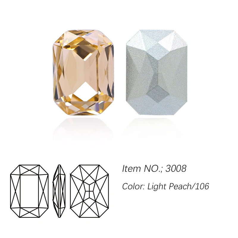 K9 Glass Rectangle Octagon Strass Diamond for Clothes, Nail Art, Rhinestone 3D Pointback, Fancy Stone Gems, Bling Crystal, DIY