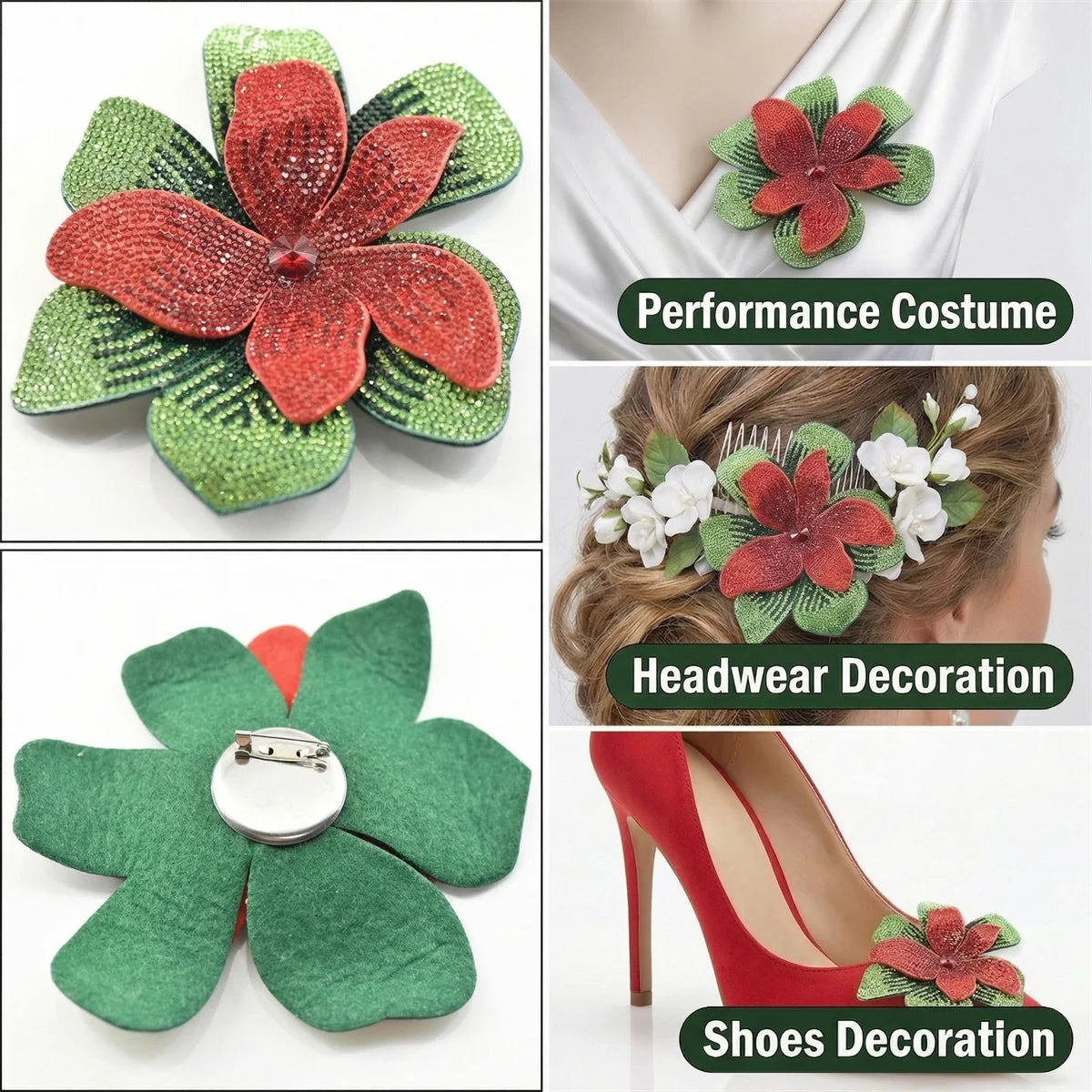 2 pcs Luxury Fashion Rhinestone Flower Brooch Light Women's Jewelry Pin for Wedding Dress Banquet Chest Gift