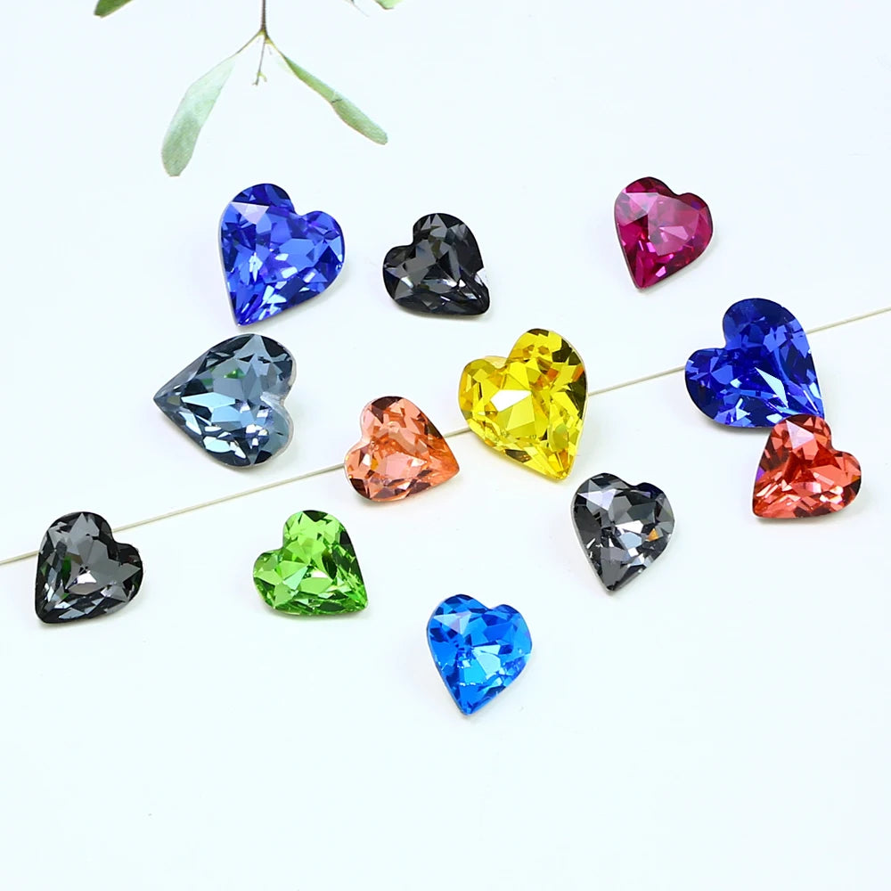 Crystal  Fancy Stone Pointed Back Rhinestones Heart Shape Glue On Crystal Beads K9 Glass Loose Diamond For Jewelry Making DIY