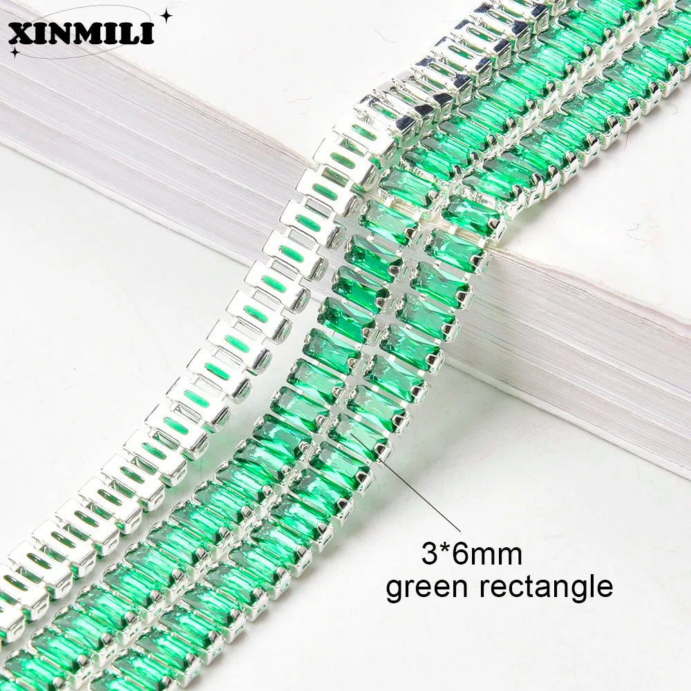 Shiny Crystal Zircon Rectangle Chain Decorative Nail Art Jewelry Findings Rhinestone Trim for Clothes Shoes Ornament Accessories