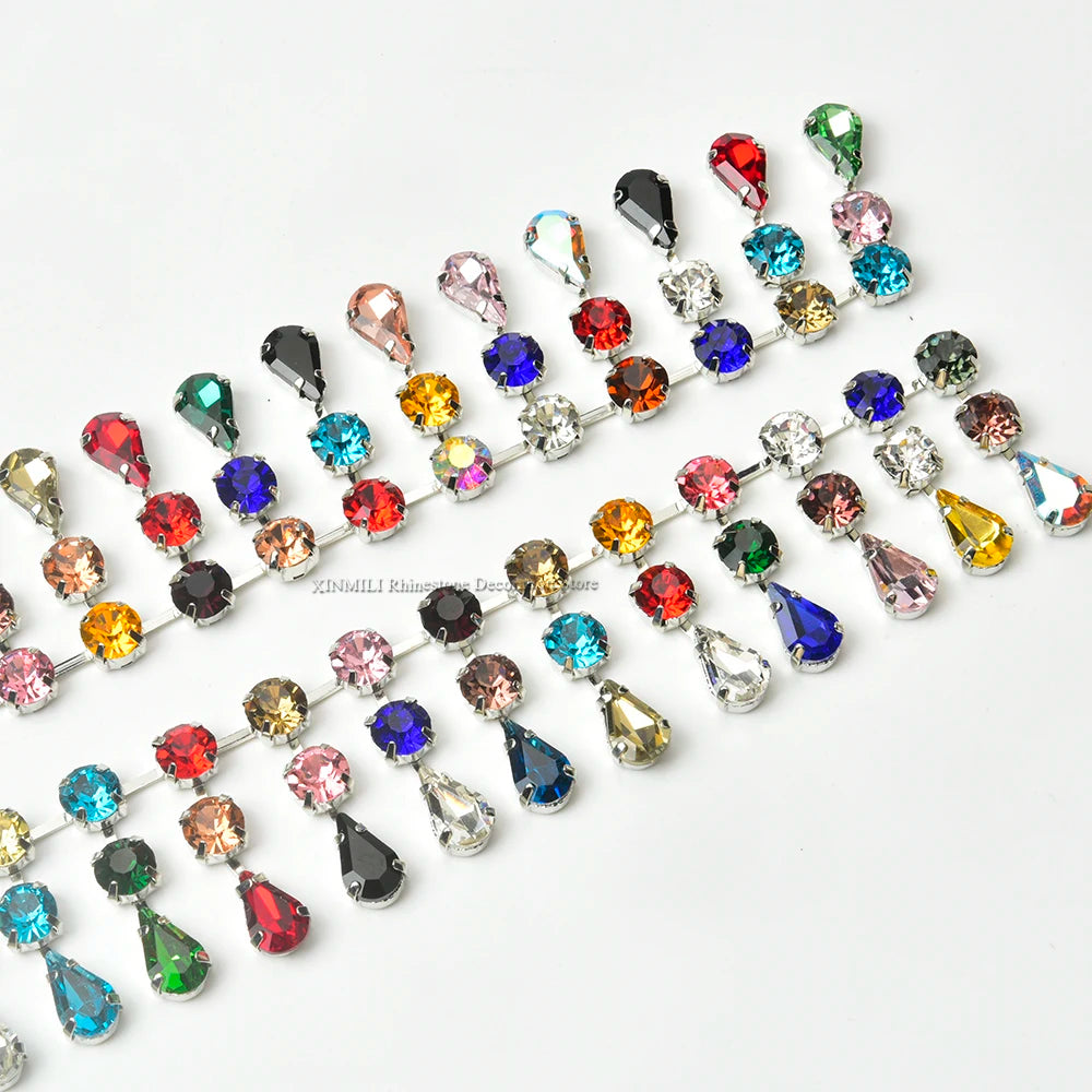 3.4cm Width Fancy Glass Crystal Drop Tassel Trim Decorative Rhinestone Cup Chain For Dress Shoes Diy Jewelry Making Accessories