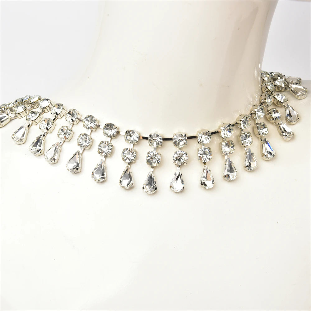 3.4cm Width Fancy Glass Crystal Drop Tassel Trim Decorative Rhinestone Cup Chain For Dress Shoes Diy Jewelry Making Accessories