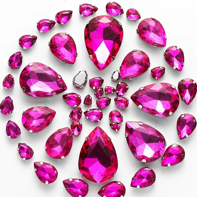 50pcs crystal  Rhinestones teardrop mixed size Stones with white k claw  Sew on accessories shoes bag diy