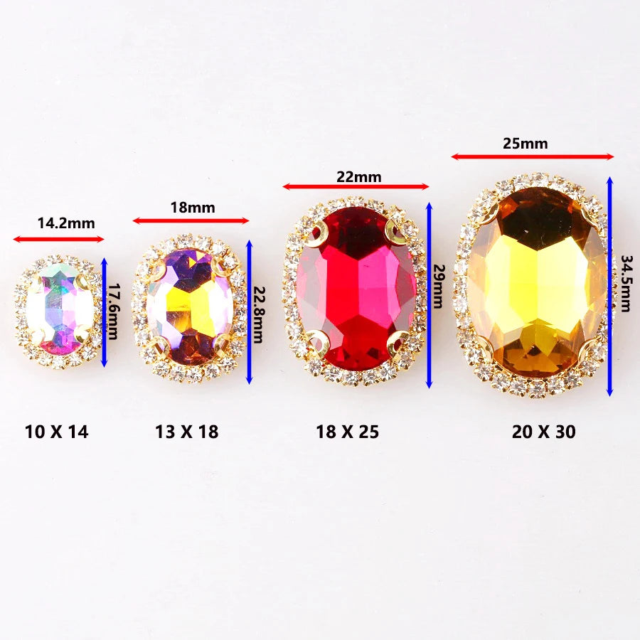 Oval shape Glass crystal with rhinestone chain in Silver metal claw settings Sew on beads clothes shoes diy trim