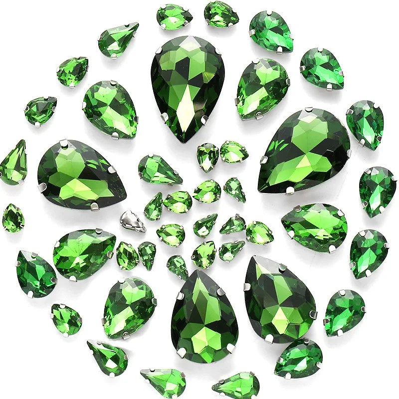 50pcs crystal  Rhinestones teardrop mixed size Stones with white k claw  Sew on accessories shoes bag diy